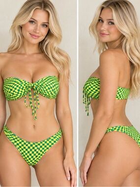 Green checkered Bikini Set Green & Yellow Size Large